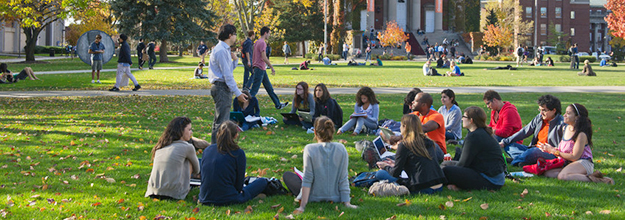 Students sitting on the Quad