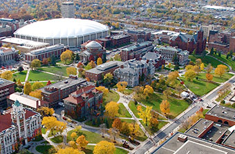 Aerial view of Syracuse University campus